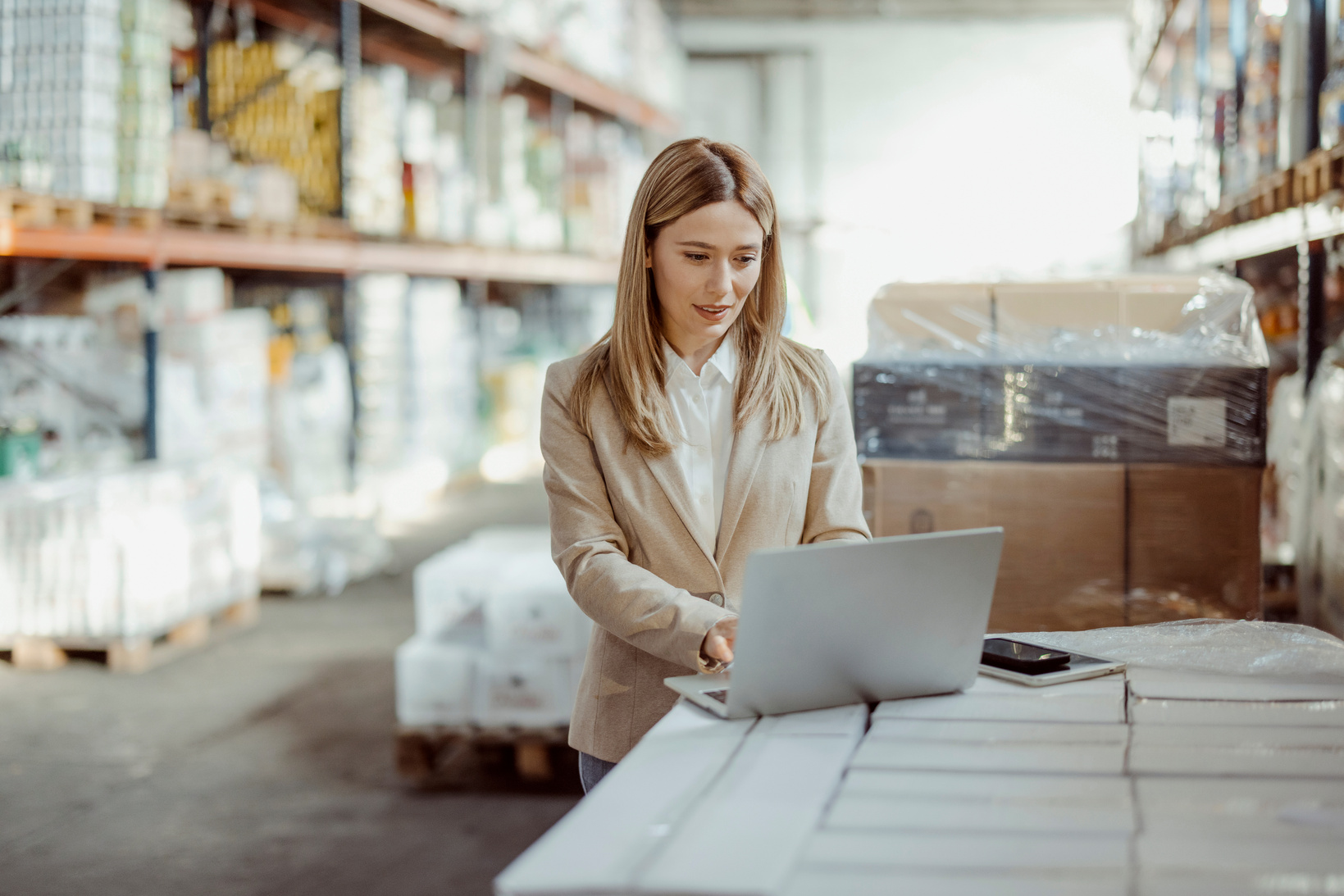 Female Inventory Manager using Laptop